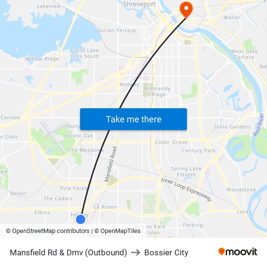 Mansfield Rd & Dmv (Outbound) to Bossier City map