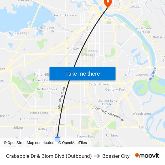 Crabapple Dr & Blom Blvd (Outbound) to Bossier City map