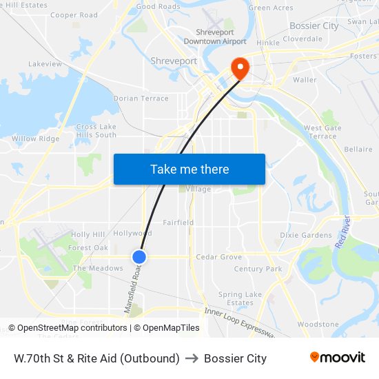 W.70th St & Rite Aid (Outbound) to Bossier City map