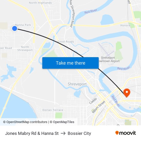 Jones Mabry Rd & Hanna St to Bossier City map