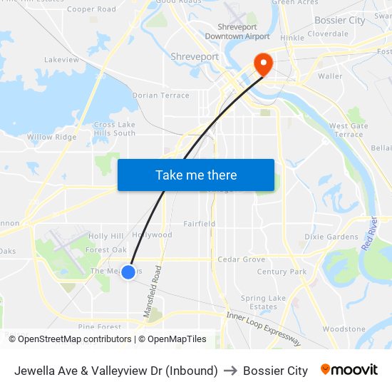 Jewella Ave & Valleyview Dr (Inbound) to Bossier City map