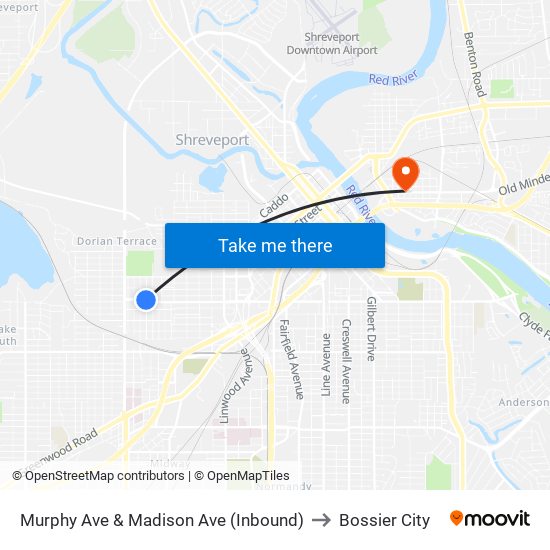 Murphy Ave & Madison Ave (Inbound) to Bossier City map