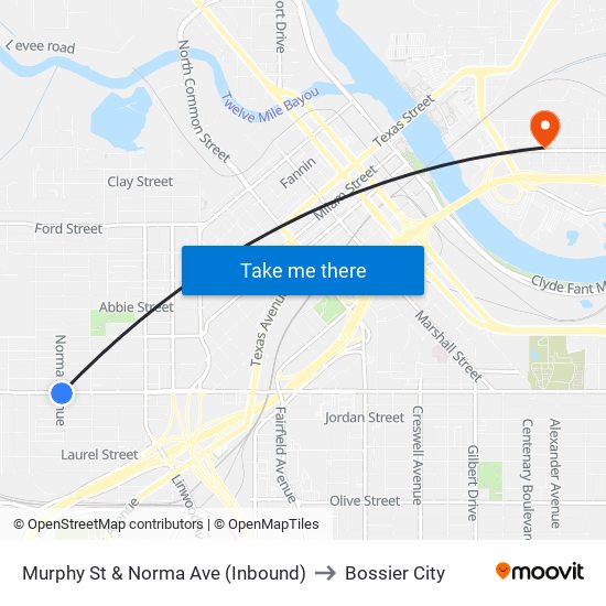 Murphy St & Norma Ave (Inbound) to Bossier City map