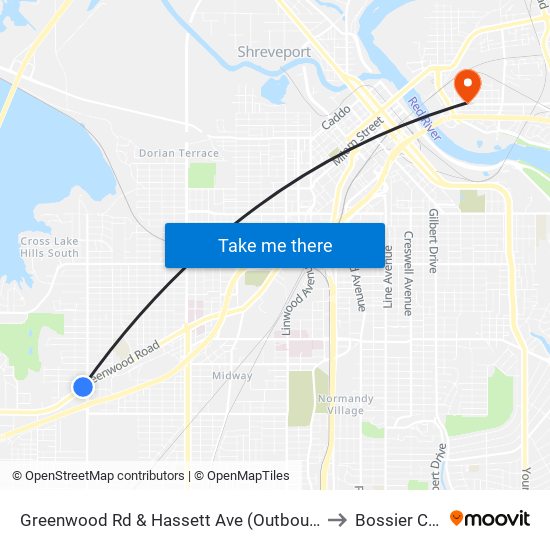 Greenwood Rd & Hassett Ave (Outbound) to Bossier City map