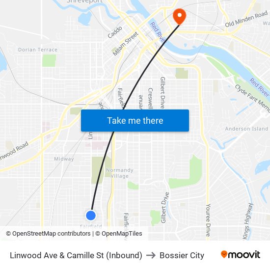 Linwood Ave & Camille St (Inbound) to Bossier City map