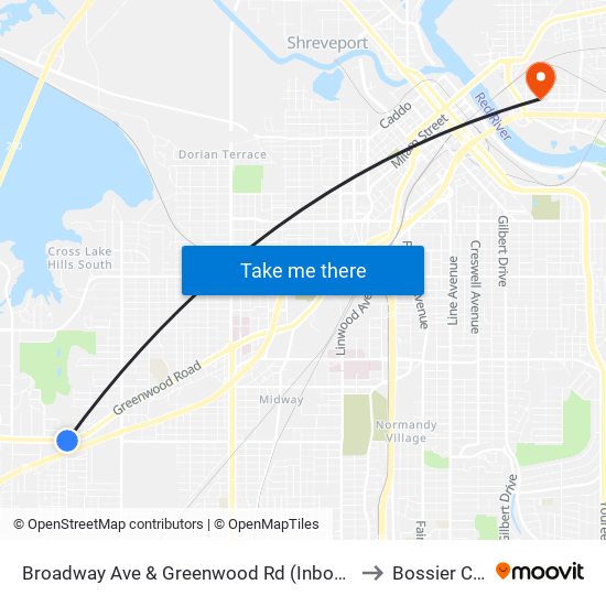 Broadway Ave & Greenwood Rd (Inbound) to Bossier City map