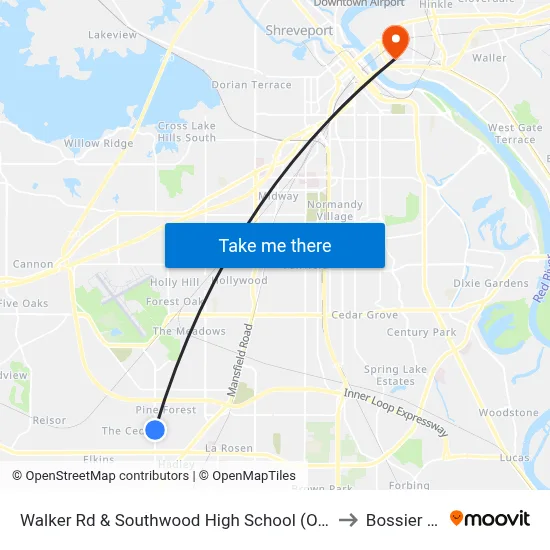 Walker Rd & Southwood High School (Outbound) to Bossier City map