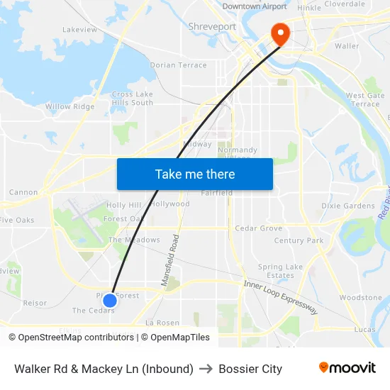 Walker Rd & Mackey Ln (Inbound) to Bossier City map