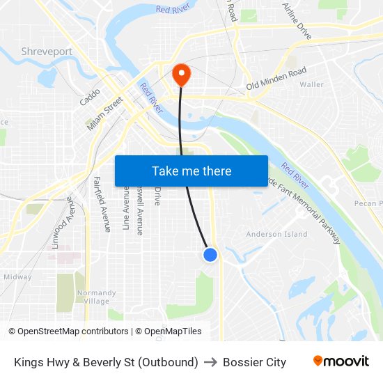 Kings Hwy & Beverly St (Outbound) to Bossier City map