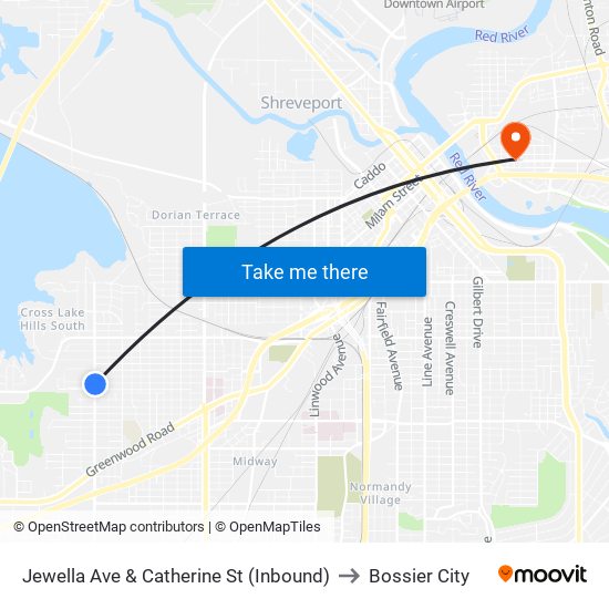 Jewella Ave & Catherine St (Inbound) to Bossier City map