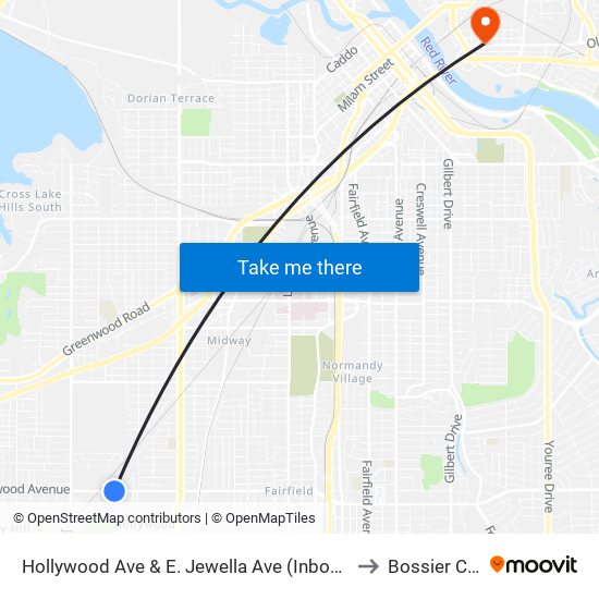 Hollywood Ave & E. Jewella Ave (Inbound) to Bossier City map