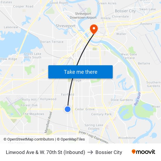 Linwood Ave & W. 70th St (Inbound) to Bossier City map