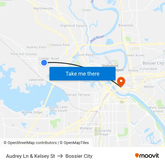 Audrey Ln & Kelsey St to Bossier City map