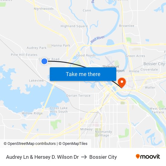 Audrey Ln & Hersey D. Wilson Dr to Bossier City map