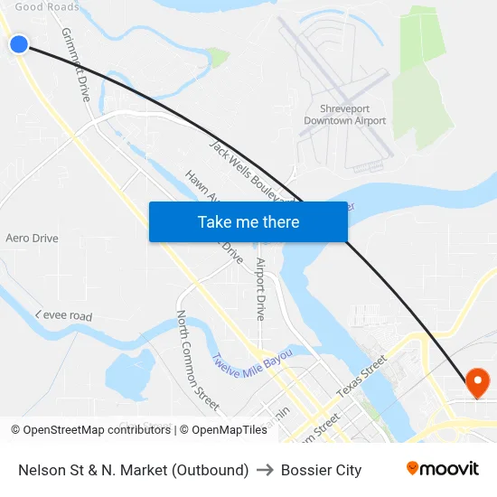Nelson St & N. Market (Outbound) to Bossier City map