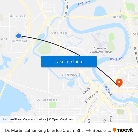 Dr. Martin Luther King Dr & Ice Cream St (Outbound) to Bossier City map