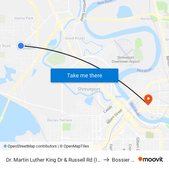 Dr. Martin Luther King Dr & Russell Rd (Inbound) to Bossier City map