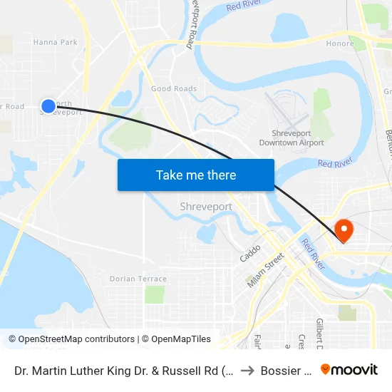 Dr. Martin Luther King Dr. & Russell Rd (Inbound) to Bossier City map