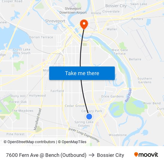 7600 Fern Ave @ Bench (Outbound) to Bossier City map