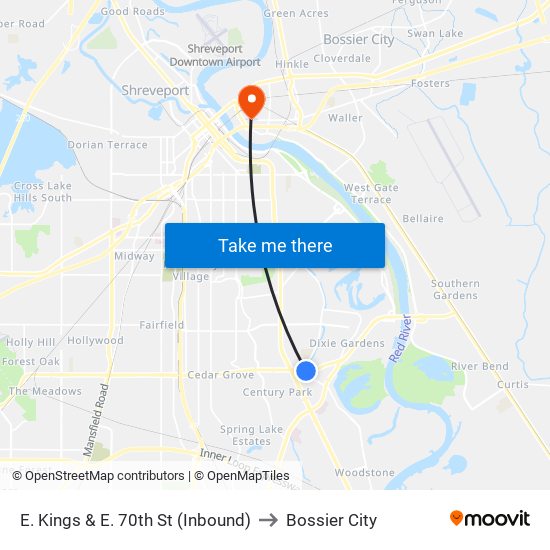 E. Kings & E. 70th St  (Inbound) to Bossier City map