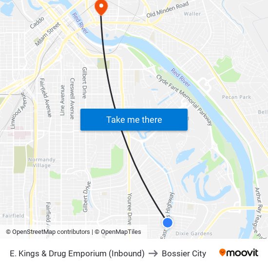 E. Kings & Drug Emporium (Inbound) to Bossier City map