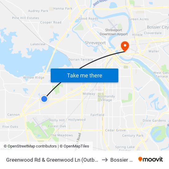 Greenwood Rd & Greenwood Ln (Outbound) to Bossier City map