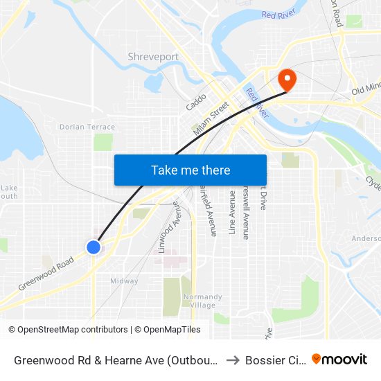 Greenwood Rd & Hearne Ave (Outbound) to Bossier City map