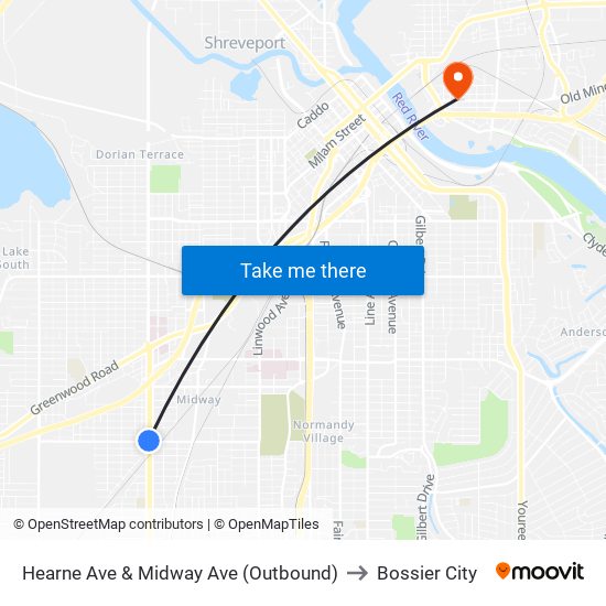 Hearne Ave & Midway Ave (Outbound) to Bossier City map