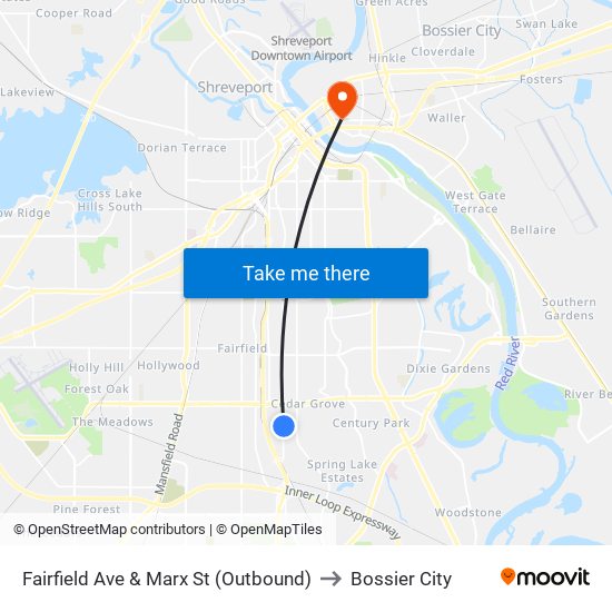 Fairfield Ave & Marx St (Outbound) to Bossier City map