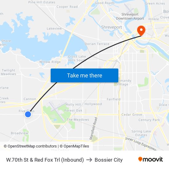 W.70th St & Red Fox Trl (Inbound) to Bossier City map