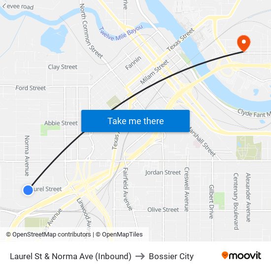 Laurel St & Norma Ave (Inbound) to Bossier City map