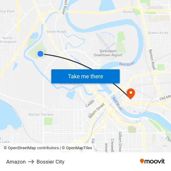 Amazon to Bossier City map