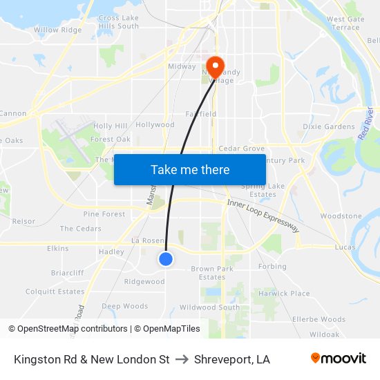 Kingston Rd & New London St to Shreveport, LA map