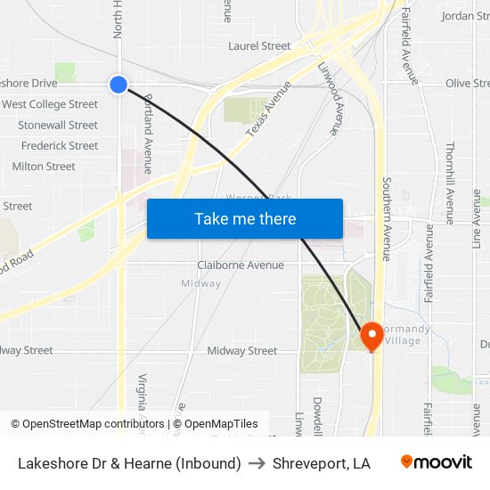 Lakeshore Dr & Hearne (Inbound) to Shreveport, LA map