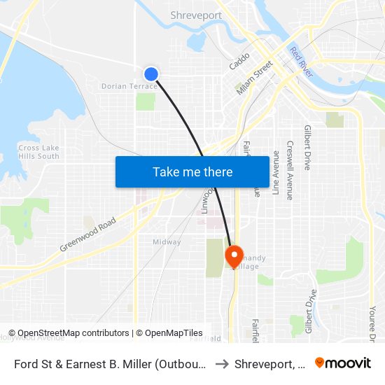 Ford St & Earnest B. Miller (Outbound) to Shreveport, LA map