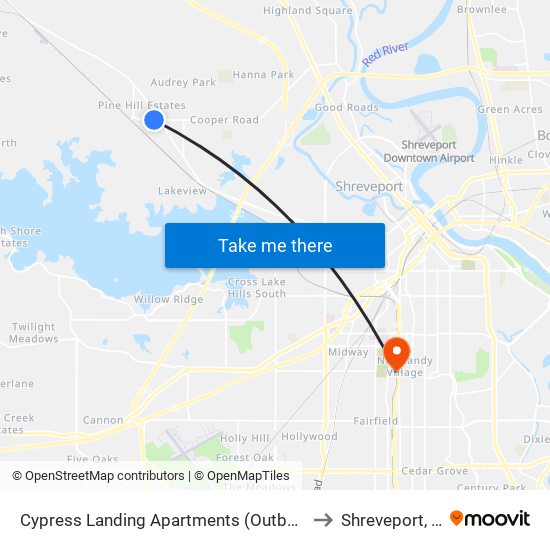 Cypress Landing Apartments (Outbound) to Shreveport, LA map