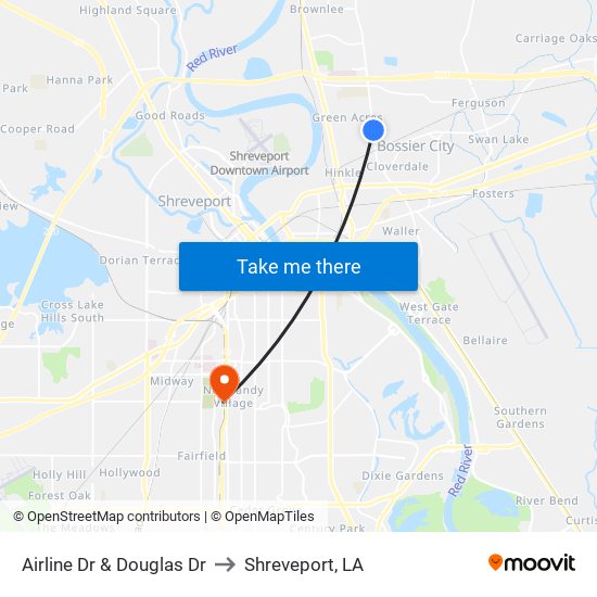 Airline Dr & Douglas Dr to Shreveport, LA map