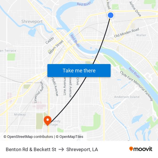 Benton Rd & Beckett St to Shreveport, LA map