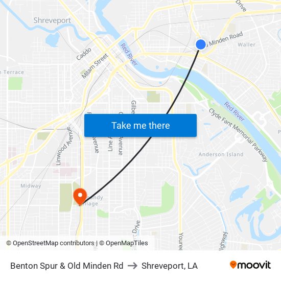 Benton Spur & Old Minden Rd to Shreveport, LA map