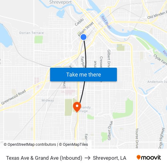 Texas Ave & Grand Ave (Inbound) to Shreveport, LA map