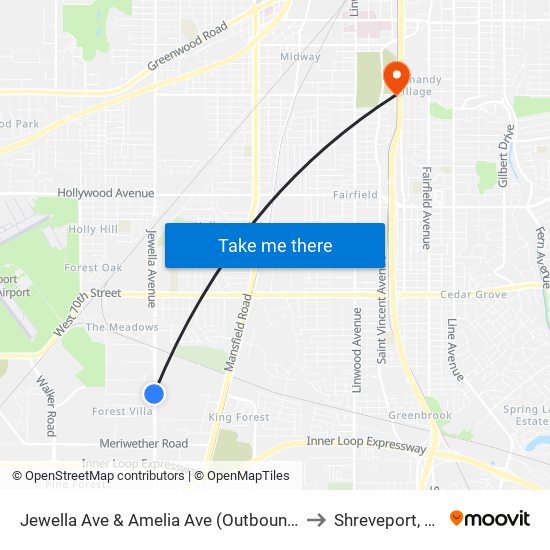 Jewella Ave & Amelia Ave (Outbound) to Shreveport, LA map