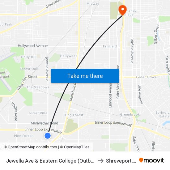 Jewella Ave & Eastern College (Outbound) to Shreveport, LA map