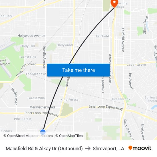 Mansfield Rd & Alkay Dr (Outbound) to Shreveport, LA map