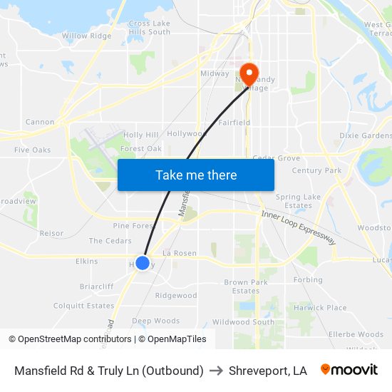 Mansfield Rd & Truly Ln (Outbound) to Shreveport, LA map