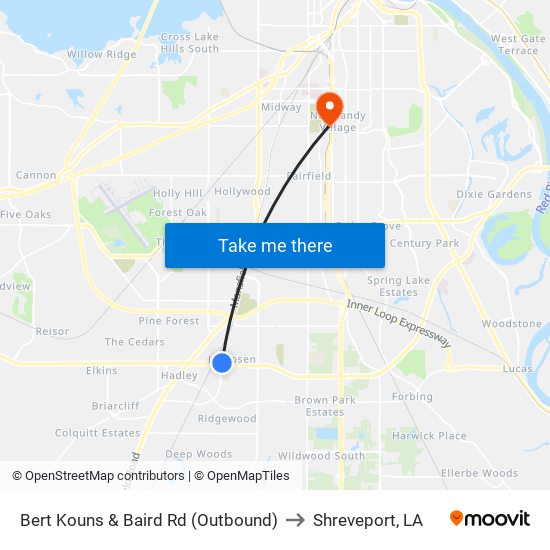 Bert Kouns & Baird Rd (Outbound) to Shreveport, LA map