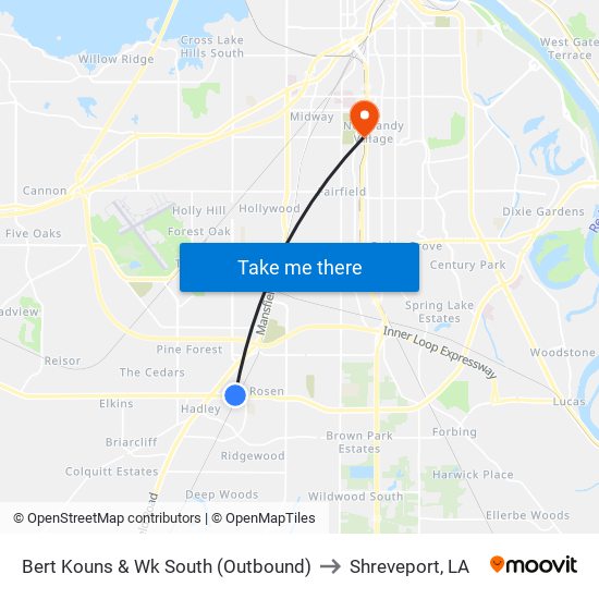 Bert Kouns & Wk South (Outbound) to Shreveport, LA map