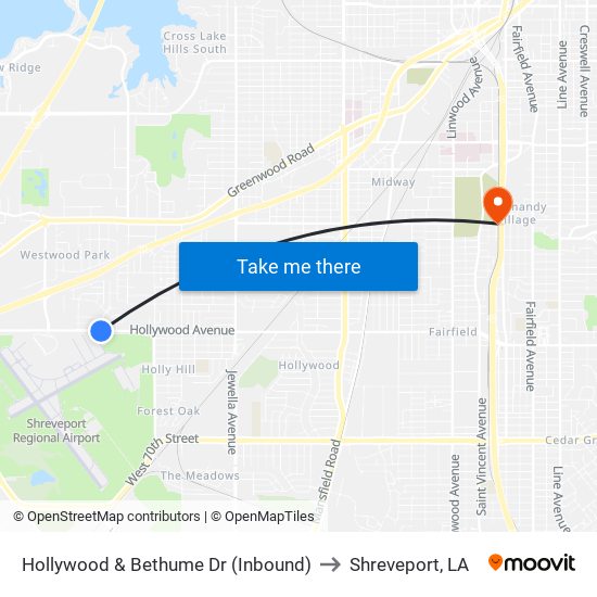 Hollywood & Bethume Dr (Inbound) to Shreveport, LA map