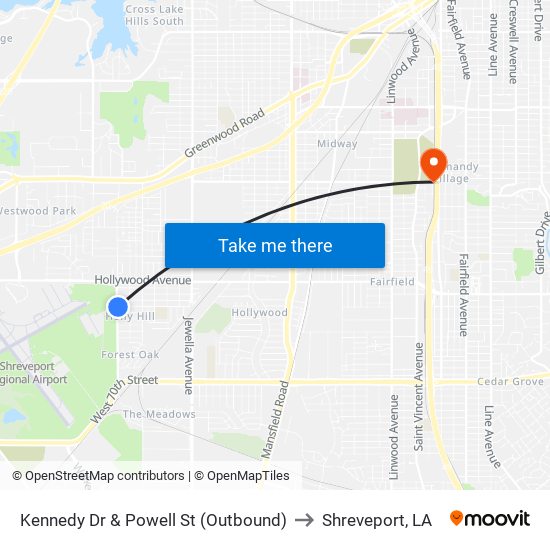 Kennedy Dr & Powell St (Outbound) to Shreveport, LA map