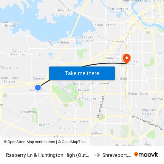 Rasberry Ln & Huntington High (Outbound) to Shreveport, LA map