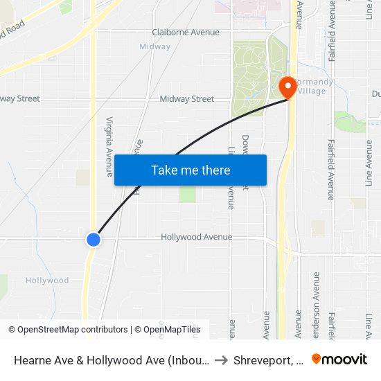 Hearne Ave & Hollywood Ave (Inbound) to Shreveport, LA map